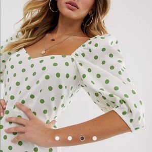 ASOS Design Sweetheart Neck Tiered Midid Dress in Polka Dot